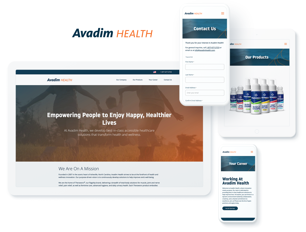 Avadim Health website on device screens, highlighting business success with healthcare website design and development agency