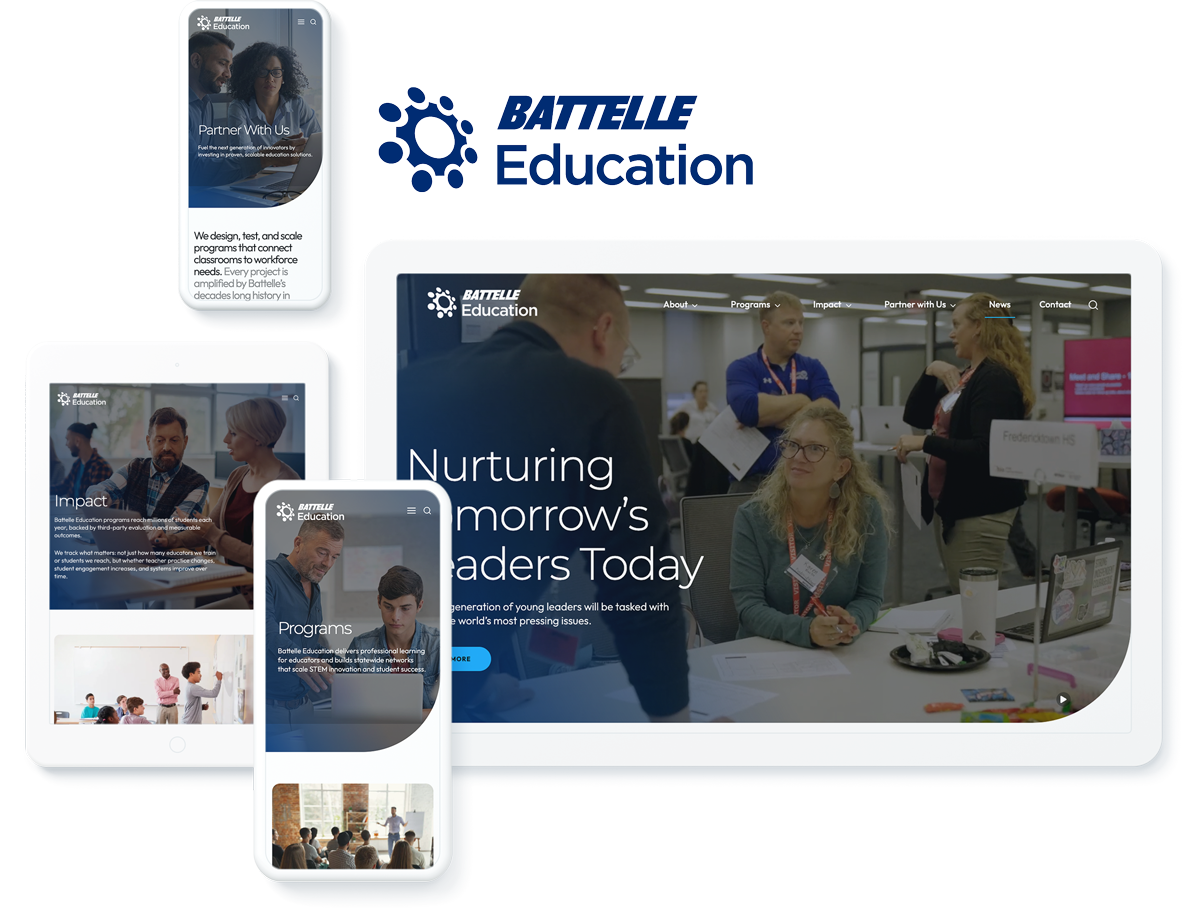 Batelle Education website on digital devices showcasing successful digital marketing for education