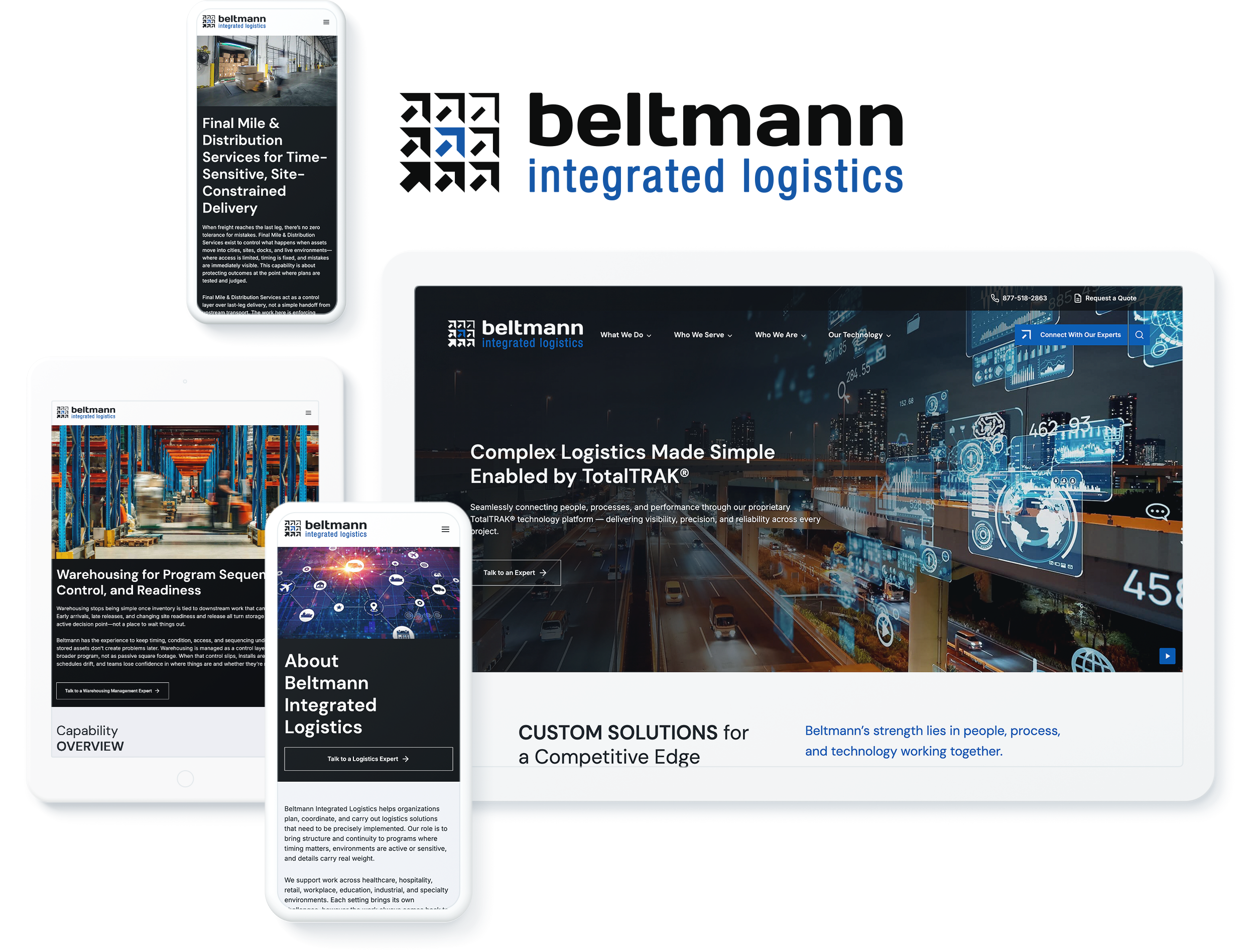Beltmann Logistics website across devices, showcasing web design and development success for integrated logistics services