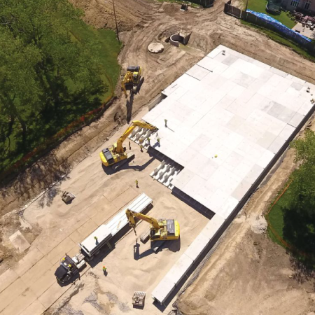 Aerial view of construction site, depicting success with website development and digital marketing for professional services