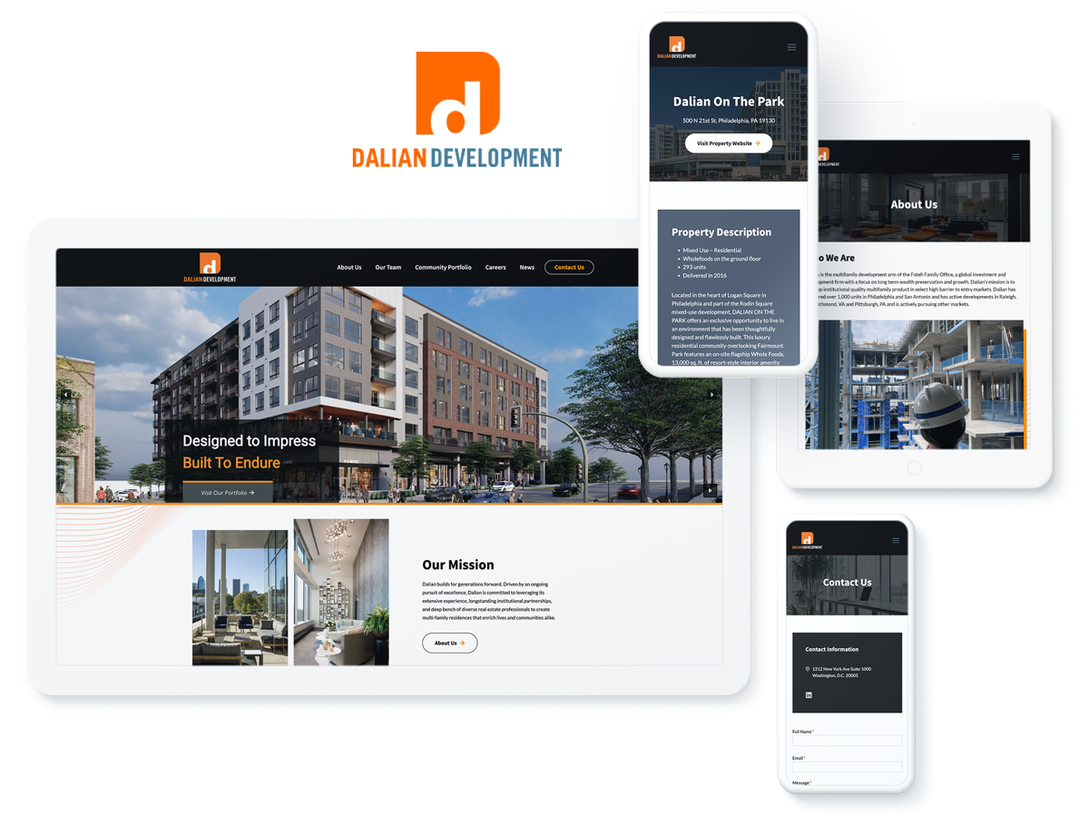 Dalian Development website on device screens, highlighting success with digital agency services for property developer