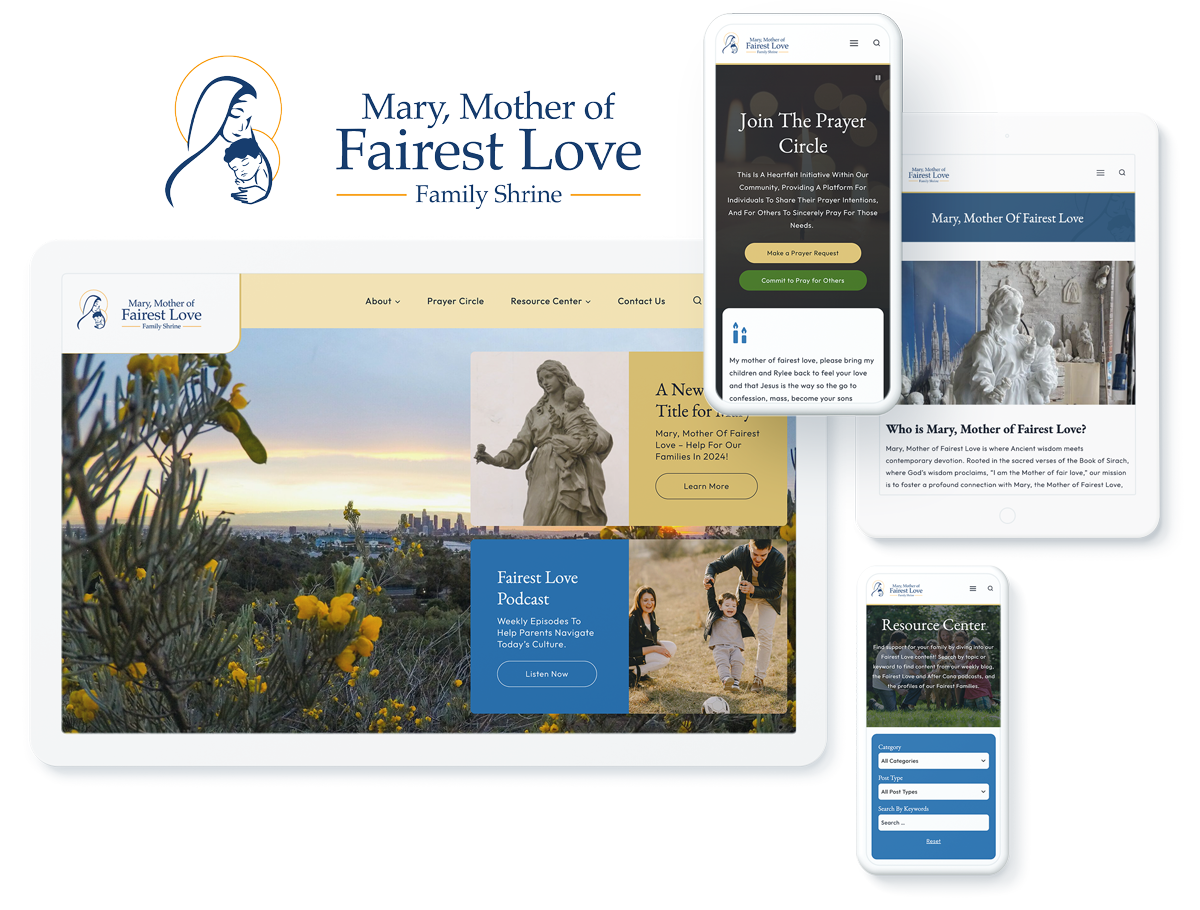 Fairest Love Shrine website on device screens, highlighting success with web development and digital marketing services