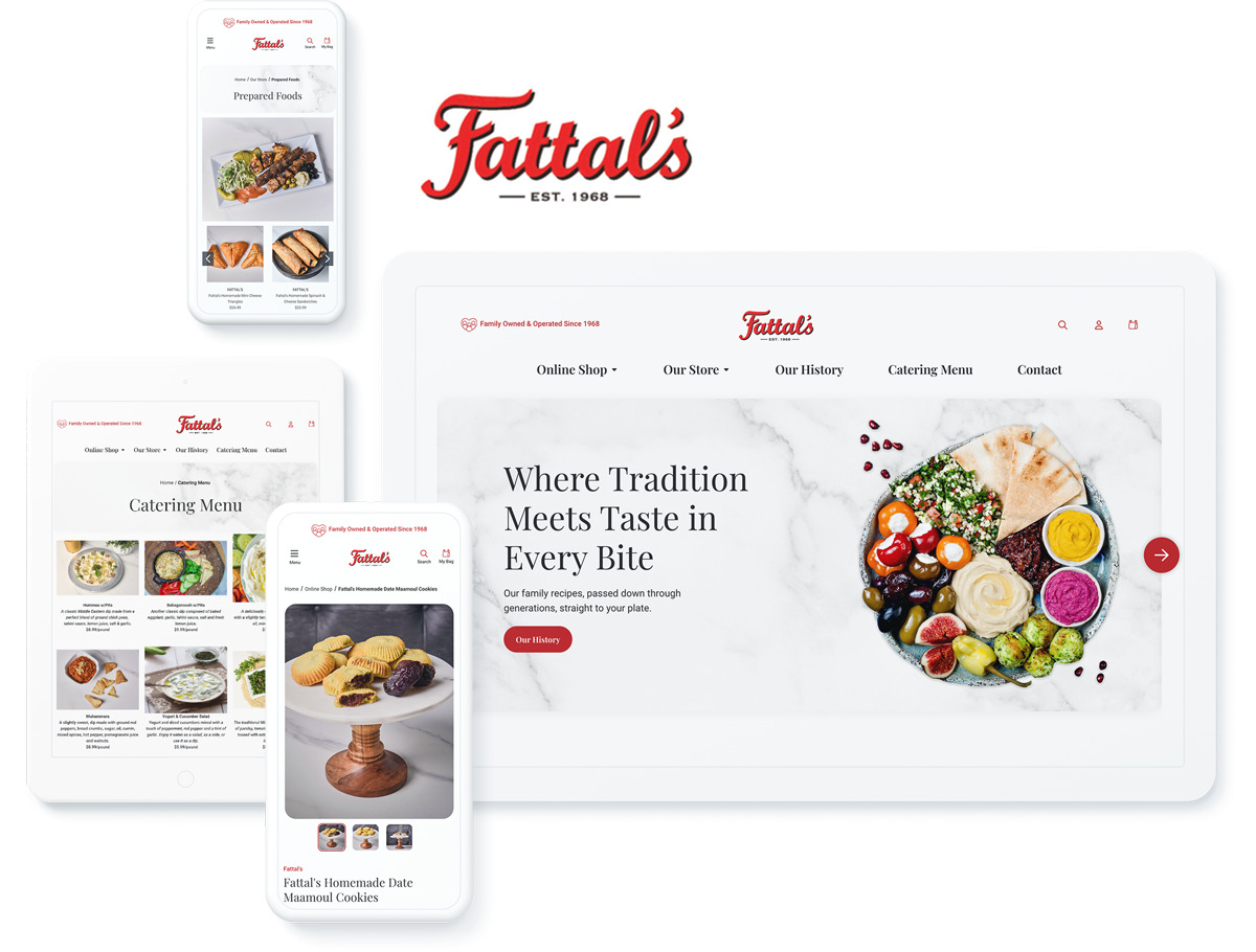 Fattal's website on devices, signifying business success online with web development agency services for bakeries