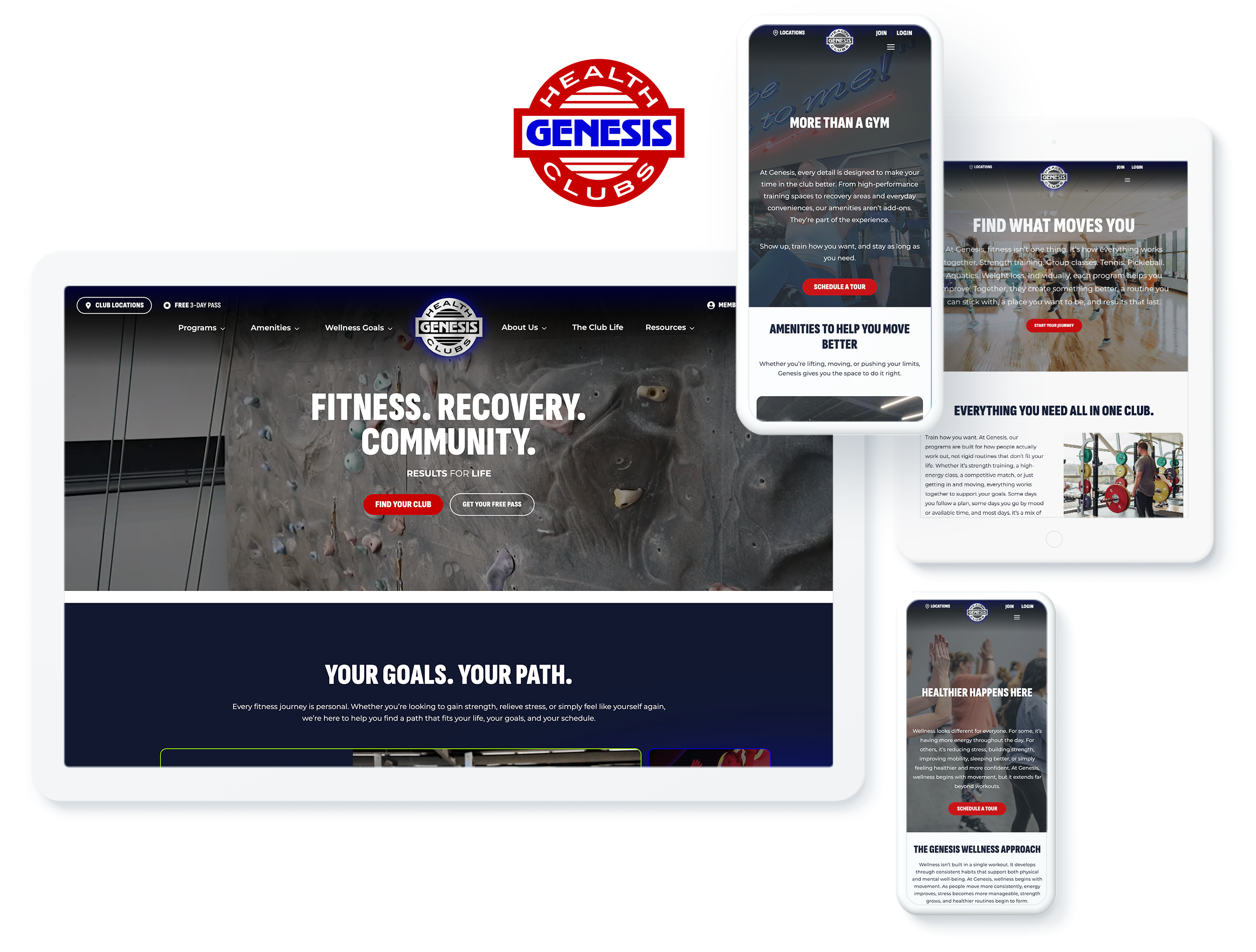 Genesis Health Clubs website across devices, signifying web design and development success for fitness and wellness services