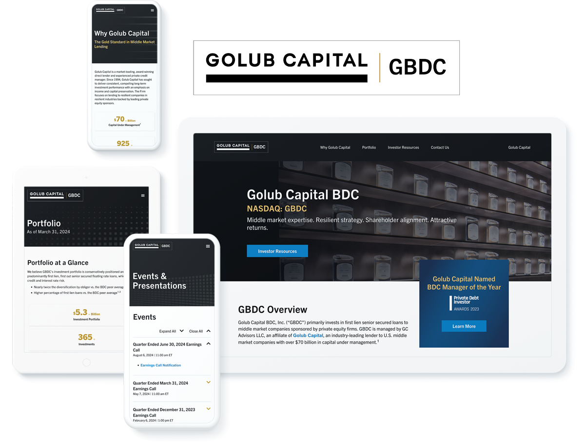 Golub Capital website on device screens, representing business success with website design and development agency services
