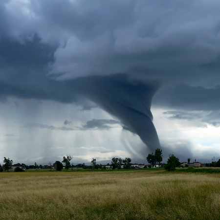 Tornado funnel in a severe weather scene capturing successful digital strategy integration with property risk management tool