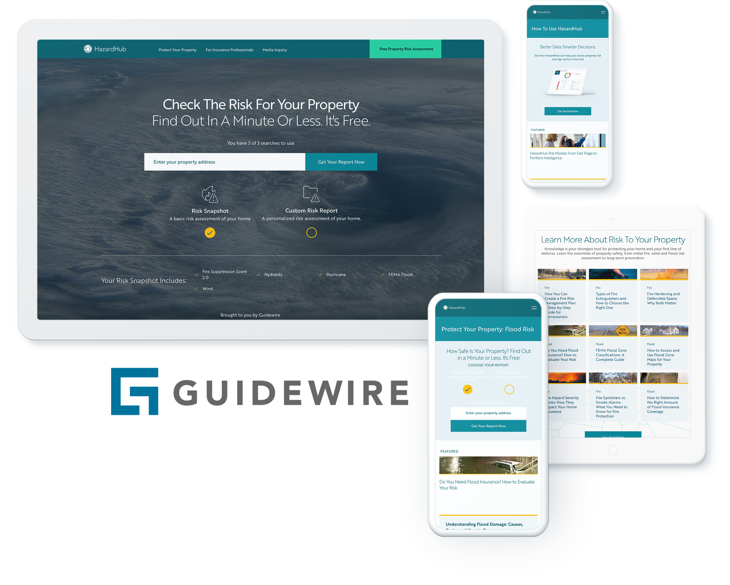 Guidewire Software - HazardHub on digital devices showcasing property risk management tool integration for insurance industry