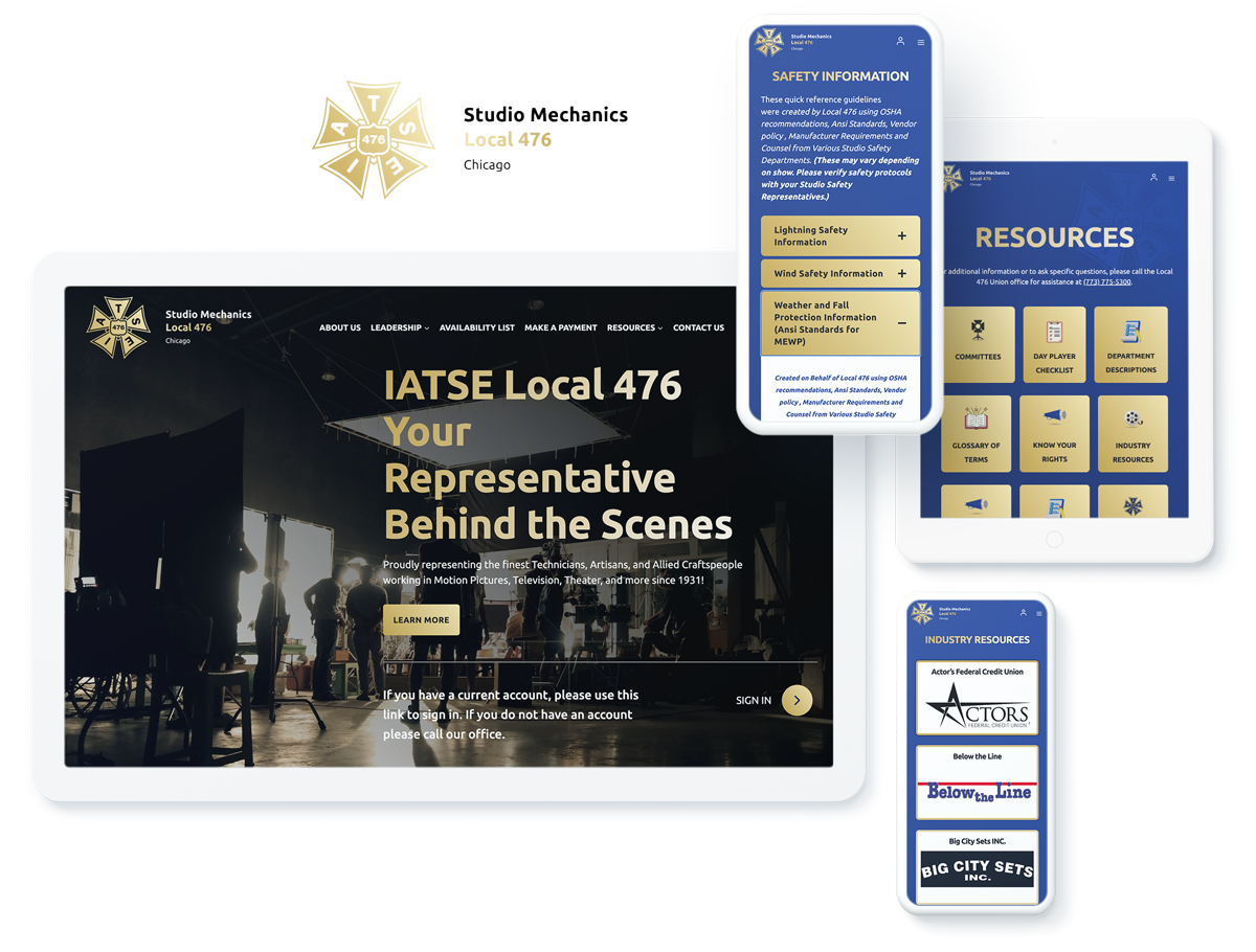 IATSE Local 476 website on device screens, representing experience design and web development success with digital agency