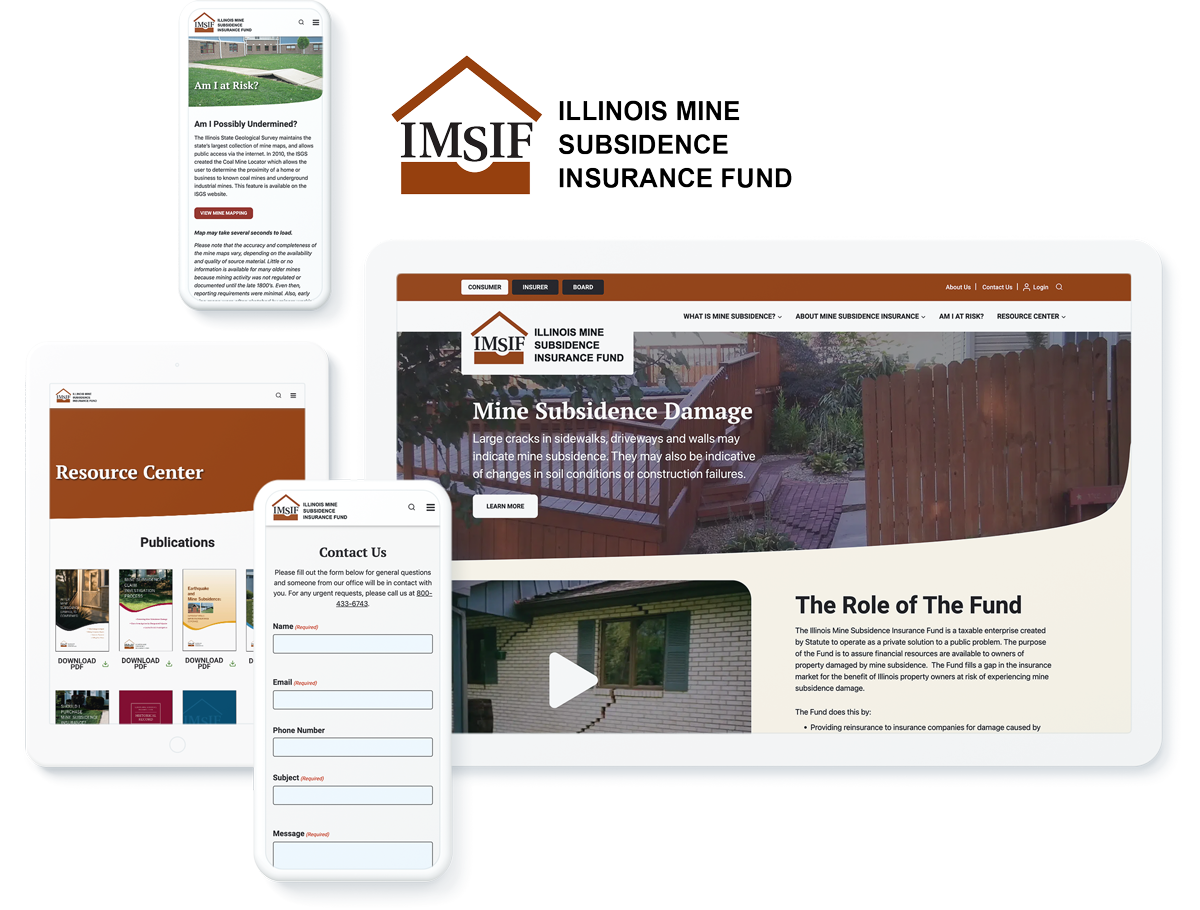 IMSIF website on device screens, highlighting success with web design and development agency services for insurance company