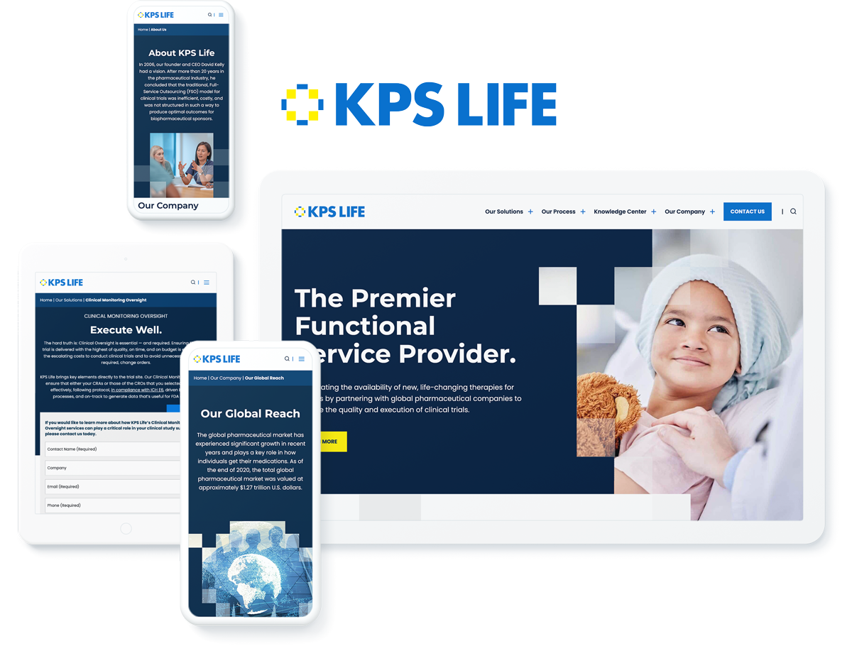 KPS Life website on devices, signifying healthcare success with web development services for functional service provider