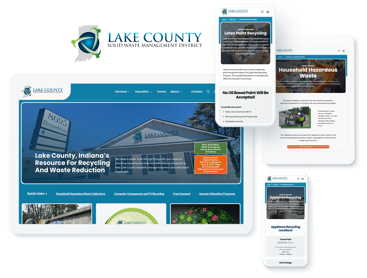 Lake County Solid Waste Management District's website on devices showcasing successful digital marketing for waste management