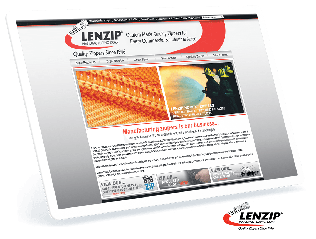 Lenzip Manufacturing website design and development