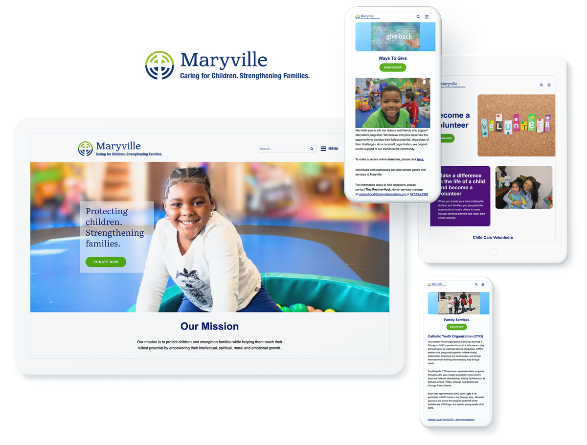 Maryville Academy website on device screens, highlighting success with education web design and development company