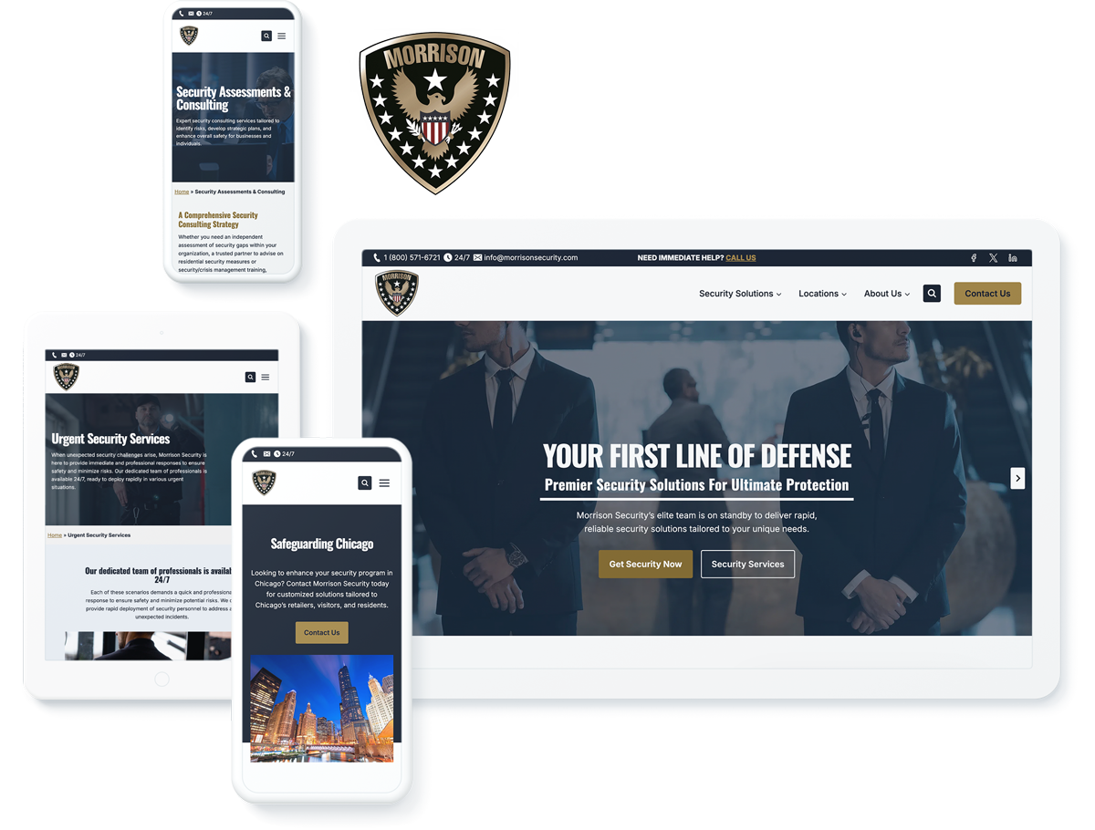 Morrison Security website on device screens, highlighting success with professional services web development agency