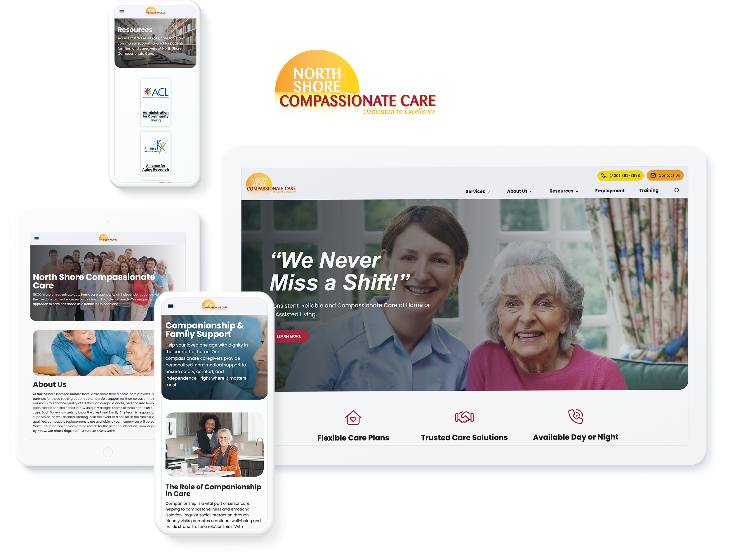 North Shore senior care services website on device screens, showcasing healthcare website design and development success