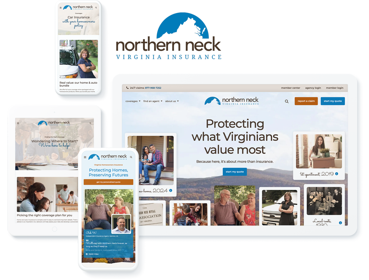 Northern Neck Insurance redesigned website on digital devices showcasing digital marketing for insurance