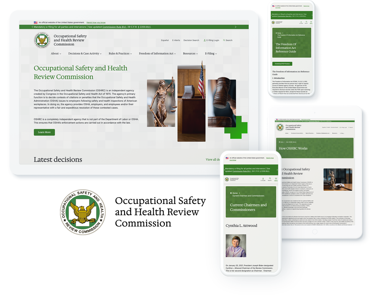 OSHRC government website on devices, displaying success with WordPress web design, development, and hosting agency services