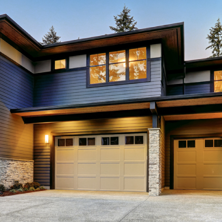 Modern garage doors, indicating business success with website development services for Overhead Door solutions
