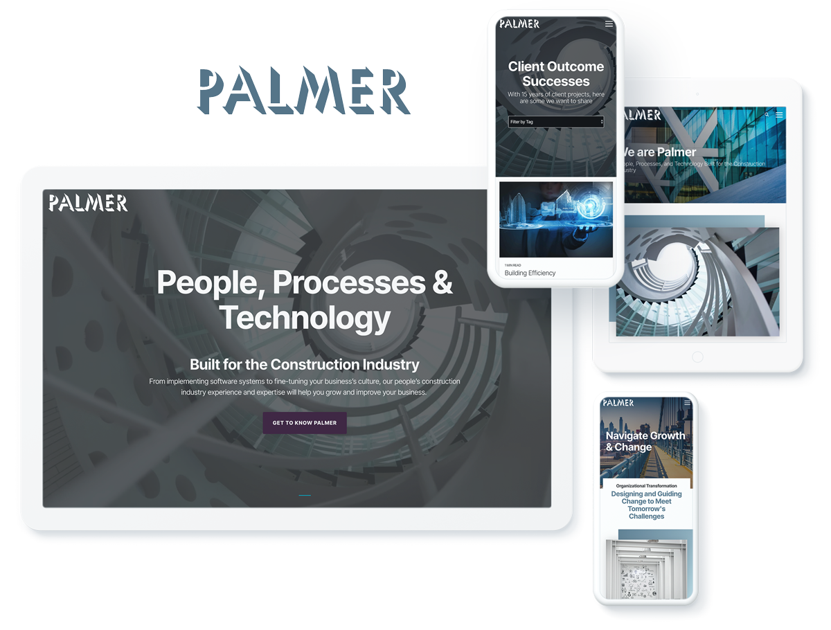 Palmer Consulting Group website on device screens, highlighting success with professional services website development agency