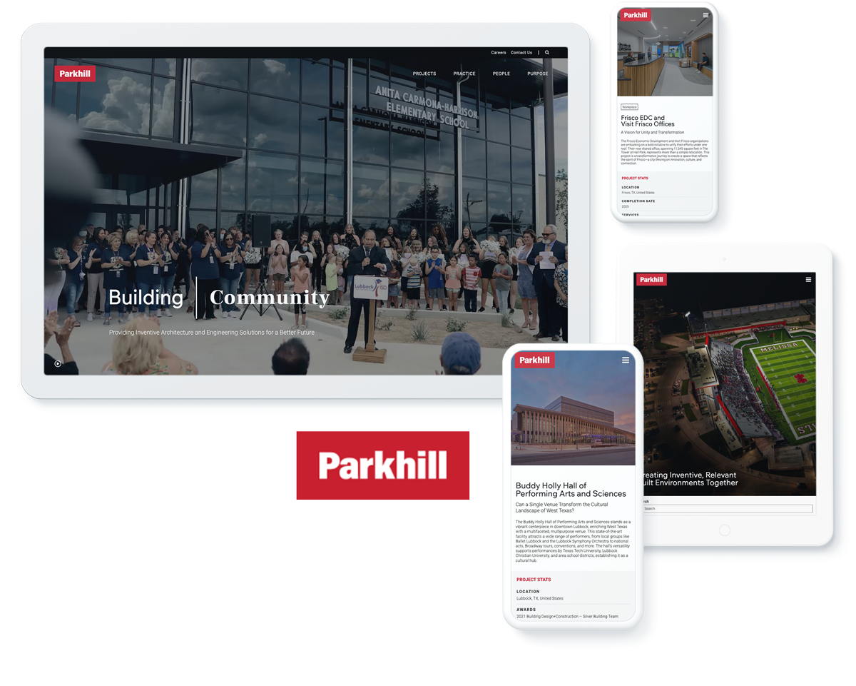 Parkhill professional services website on device screens, highlighting successful web design and development agency services
