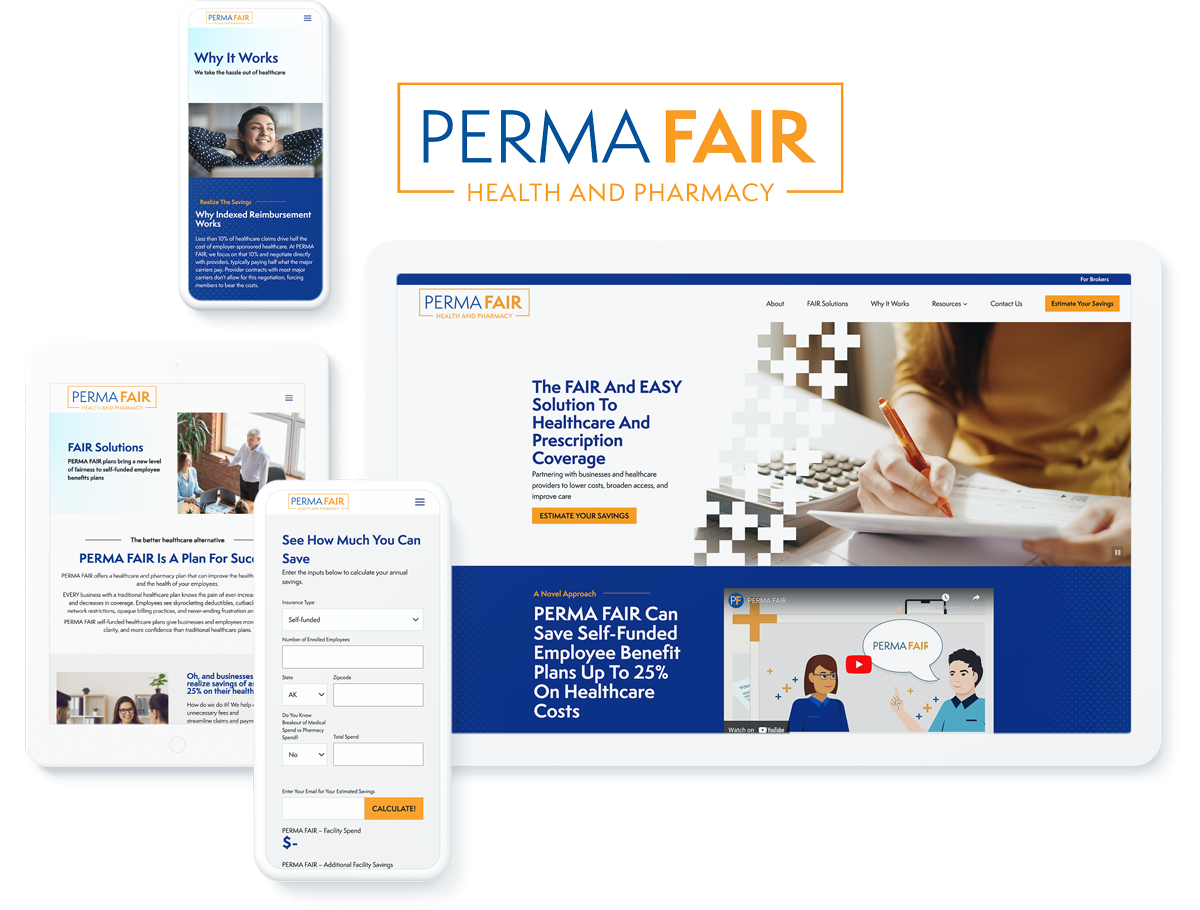 PERMA FAIR website on device screens, representing business success with web development agency services for insurance