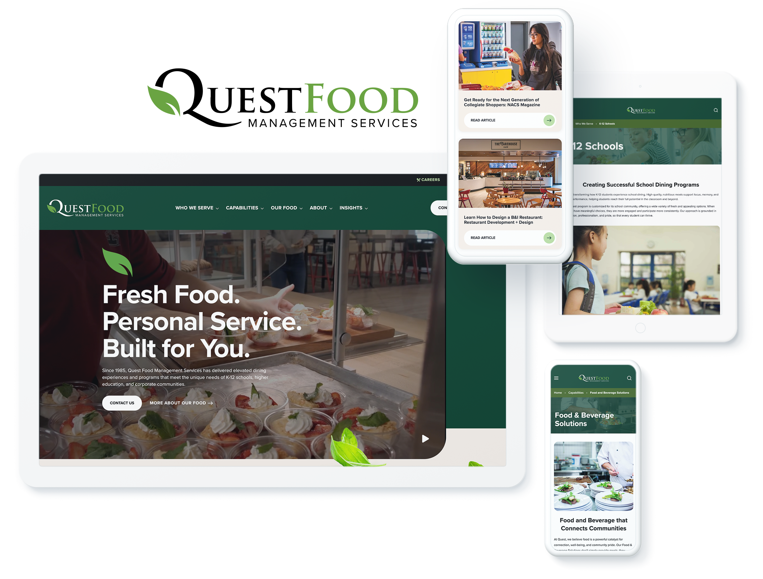Quest Food Management Services website on device screens, indicating digital success with web design and development agency