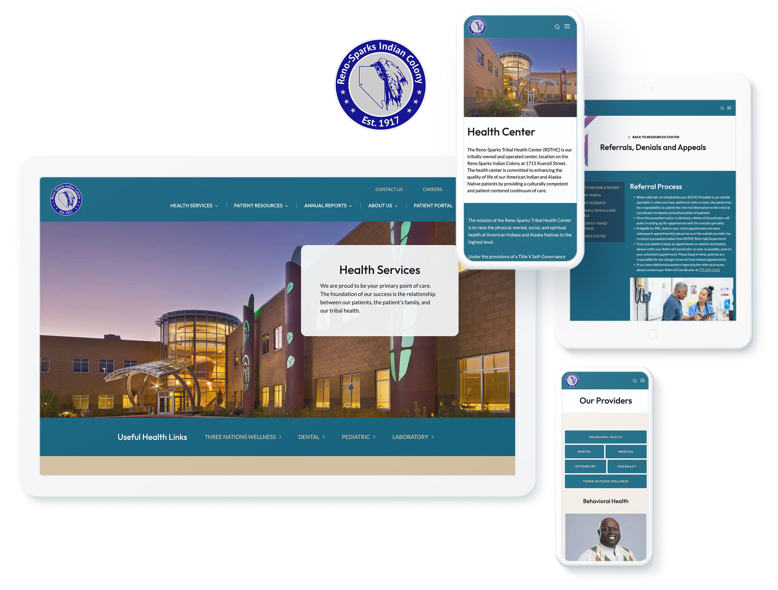 Reno-Sparks Tribal Health Center website on devices, connecting patients to health services with web development solutions