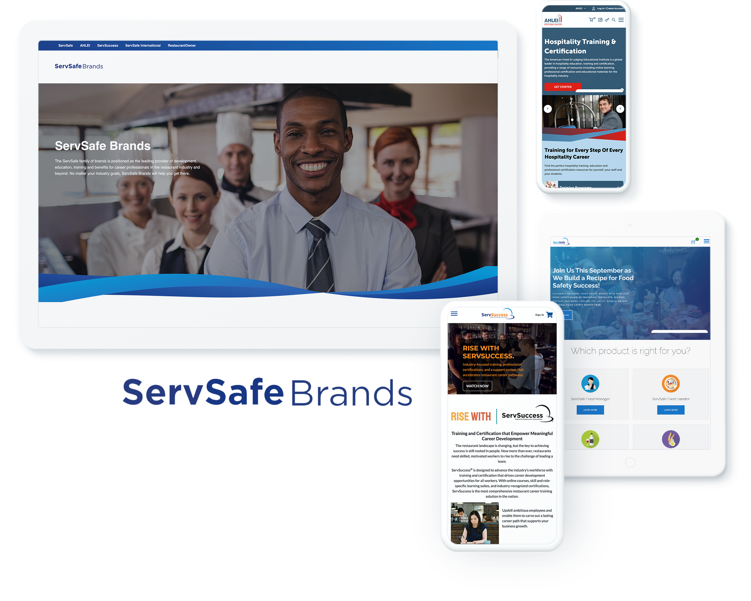 ServSafe Brands website across devices, depicting web development success for food safety training and certification services