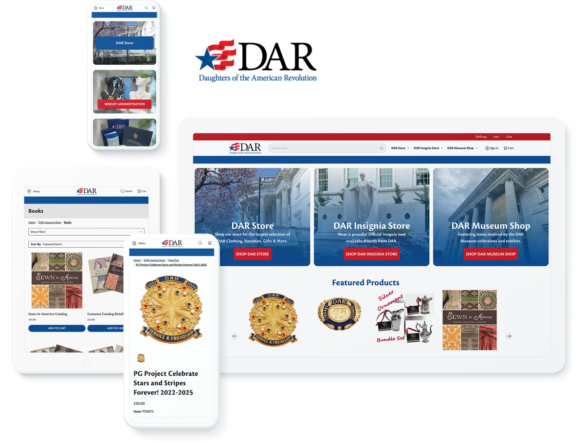 DAR store website on multiple devices, highlighting success with web development services for associations and nonprofits