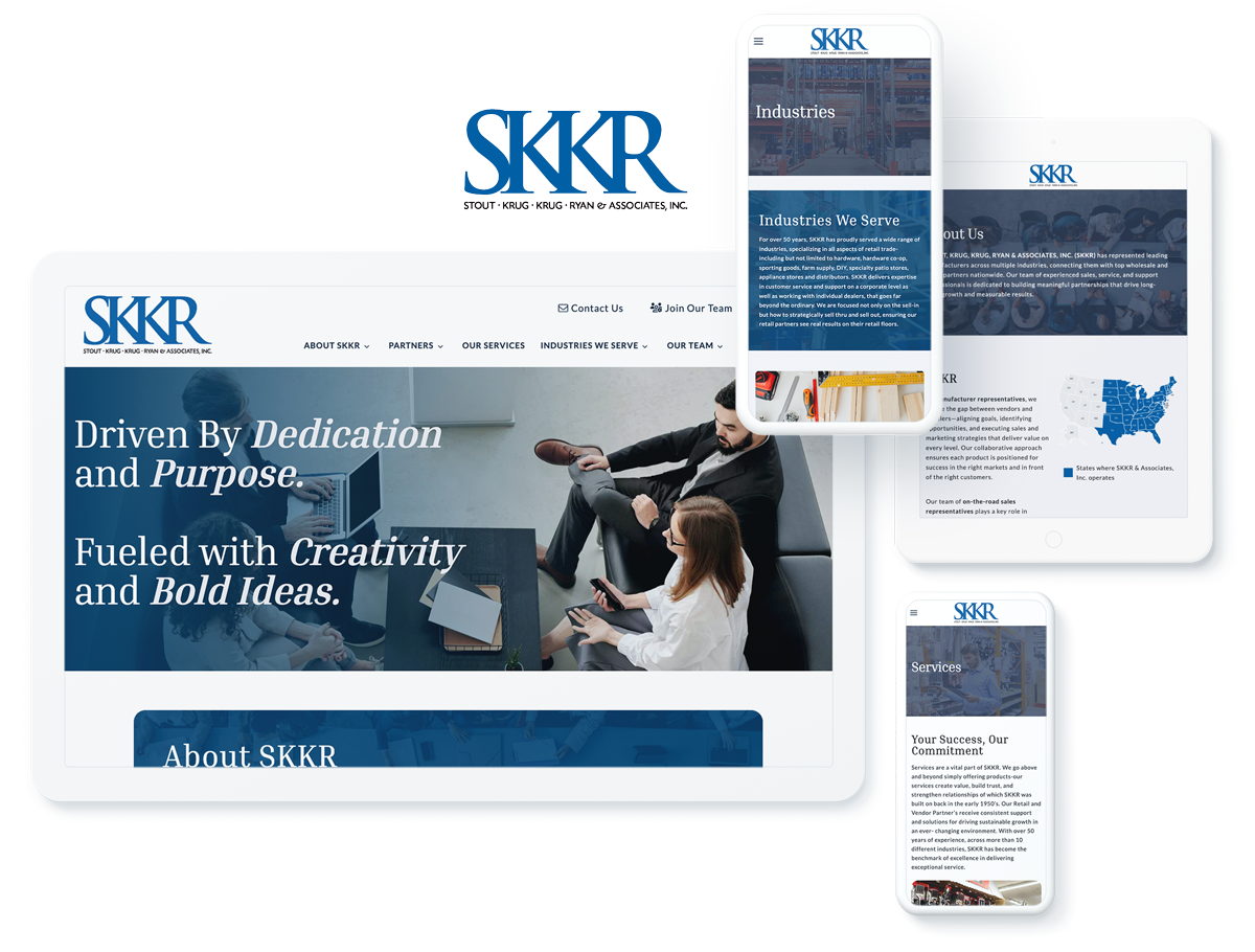 SKKR website on digital devices showcasing successful digital marketing for manufacturing