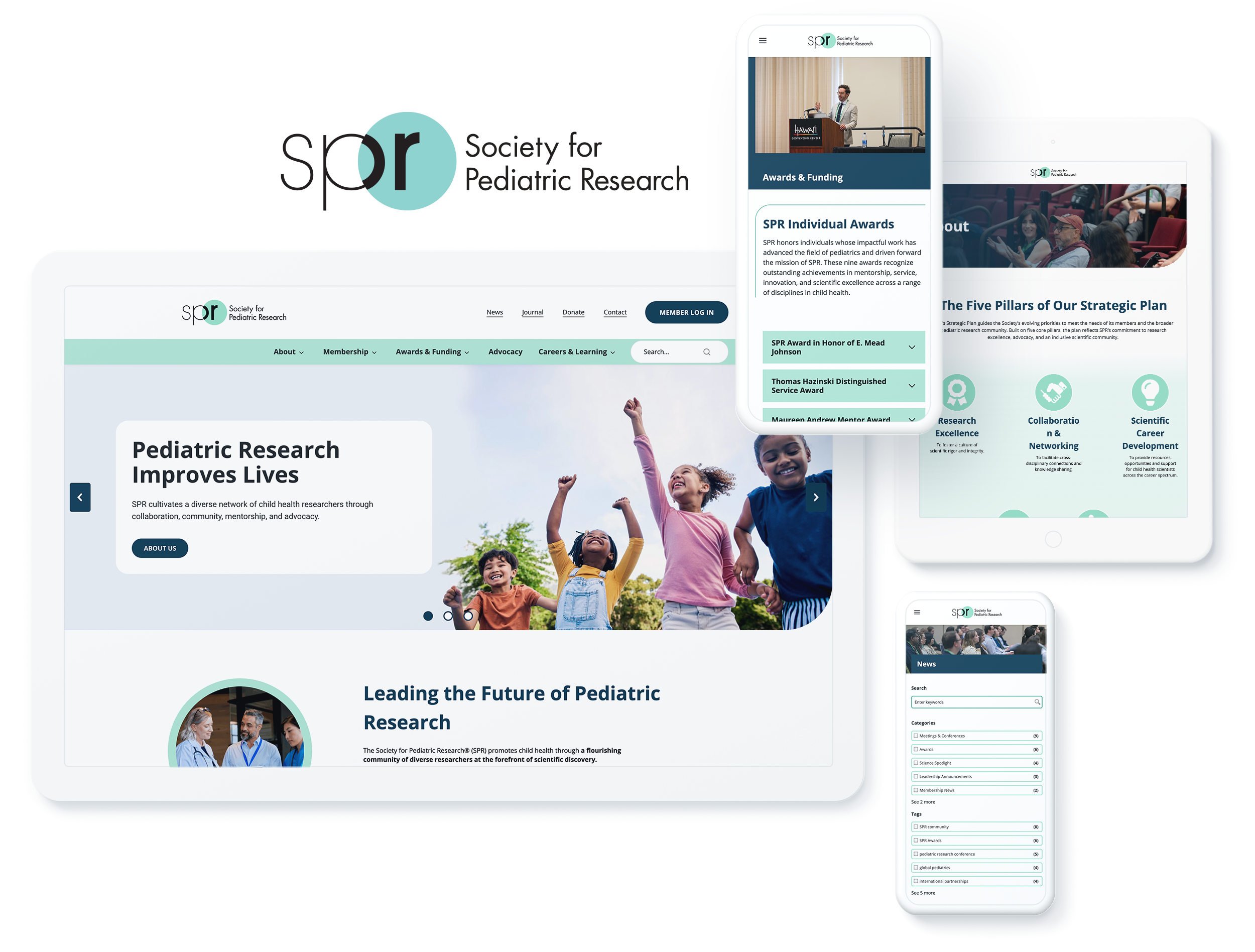 Society for Pediatric Research website on digital devices showcasing successful digital marketing for pediatric research