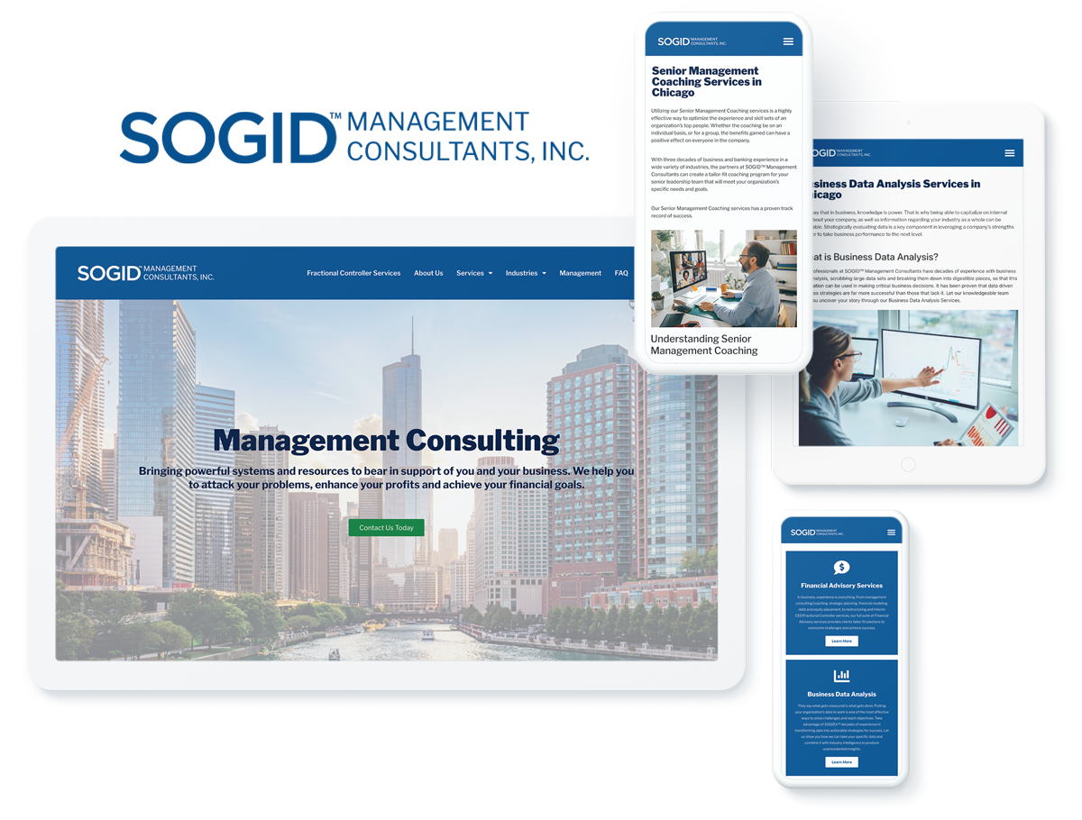 SOGID management financial services website on device screens, highlighting business success with web development agency