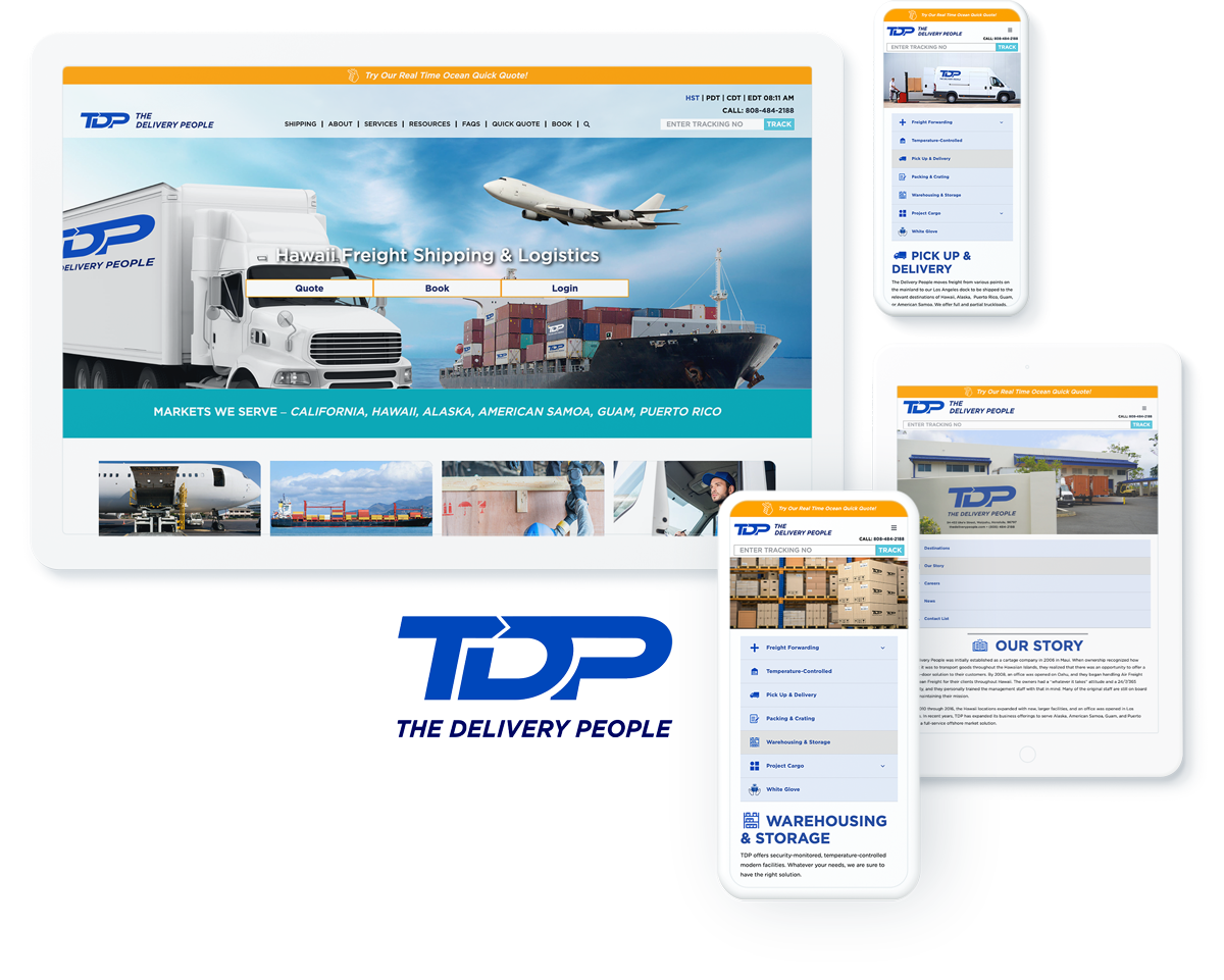 The Delivery People website on devices, signifying successful web hosting and digital marketing services for delivery company