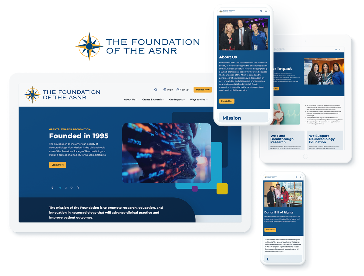 American Society of Neuroradiology Foundation website on devices, signifying success with web design and development agency