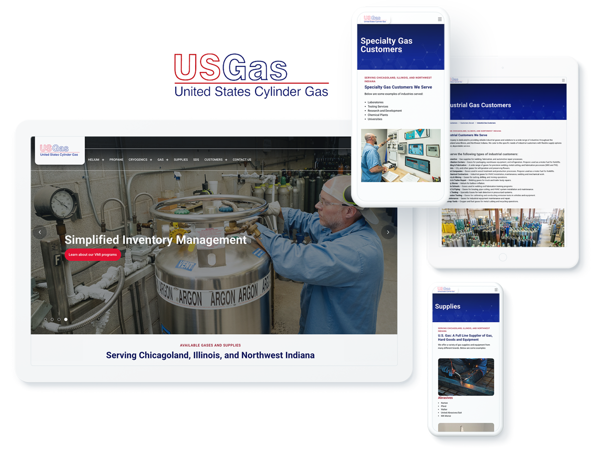 US Gas manufacturing website on devices, displaying successful web design and development agency services for distributors